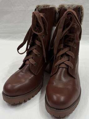 MIA Women's Chaz Faux Fur Trim Lace-Up Lug Sole Booties Size 11
